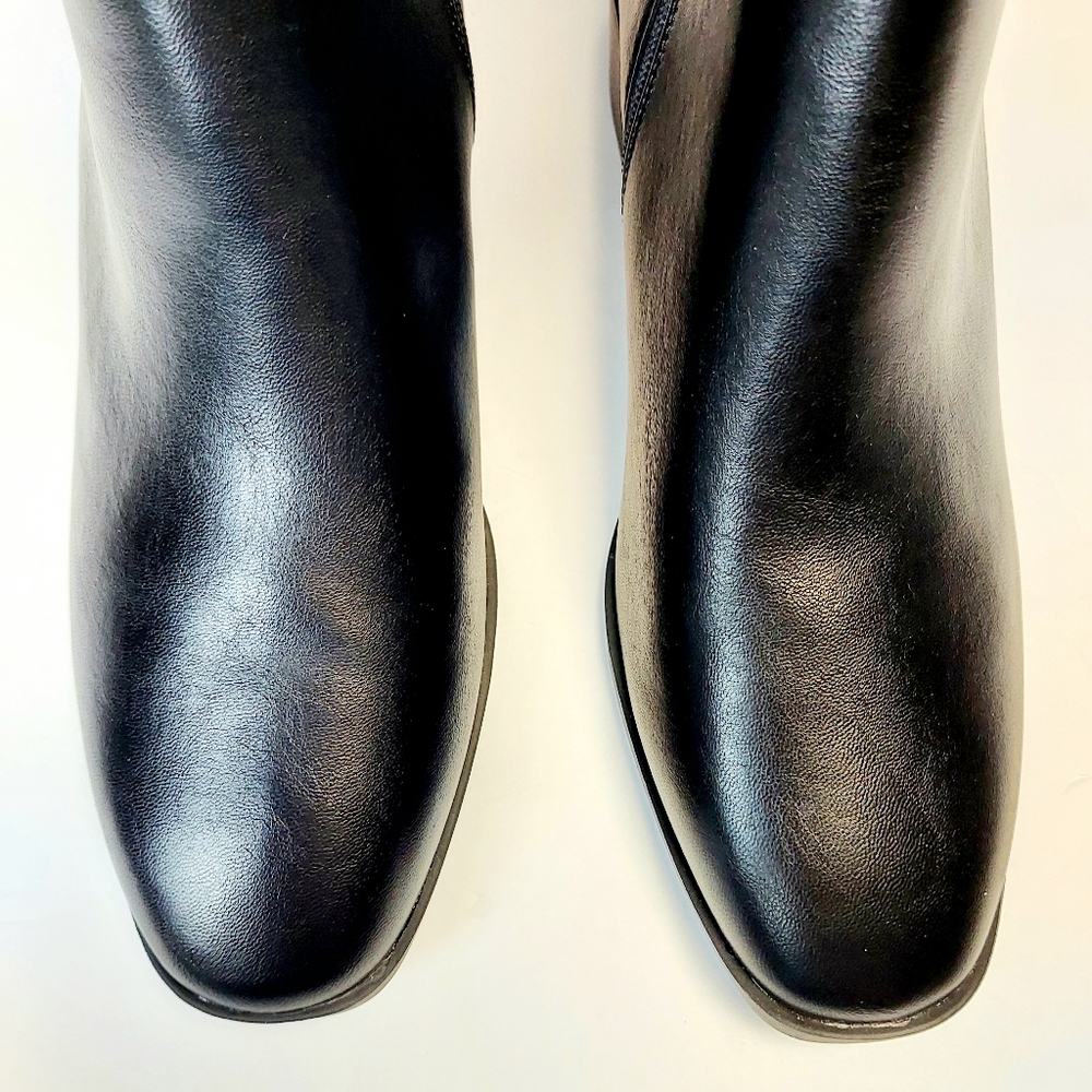 Anne Klein Womens Sz 9 Catriona Black Zip Ankle Bootie Block Low Heel Almond Toe - Picture 4 of 14